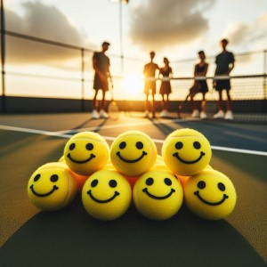 balles de tennis sur un cours avec des personnes à l'arrière plan
