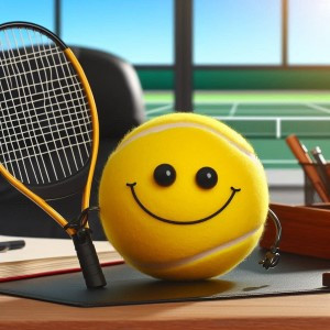 Balle de tennis sur un bureau